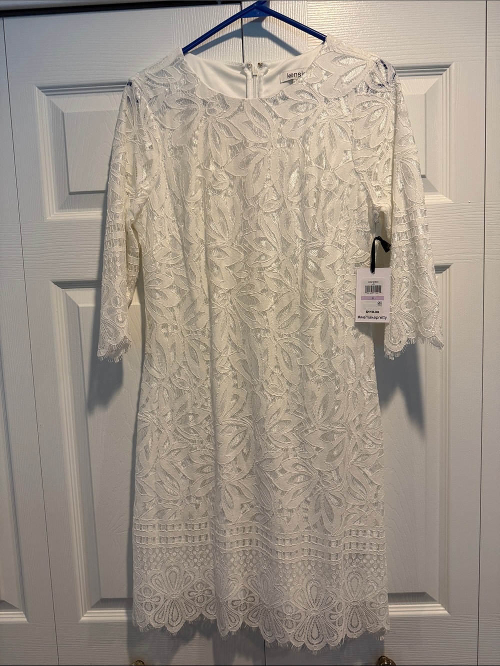 Kensie White Lace Midi Dress with Floral Embroidery..size 6..nwt